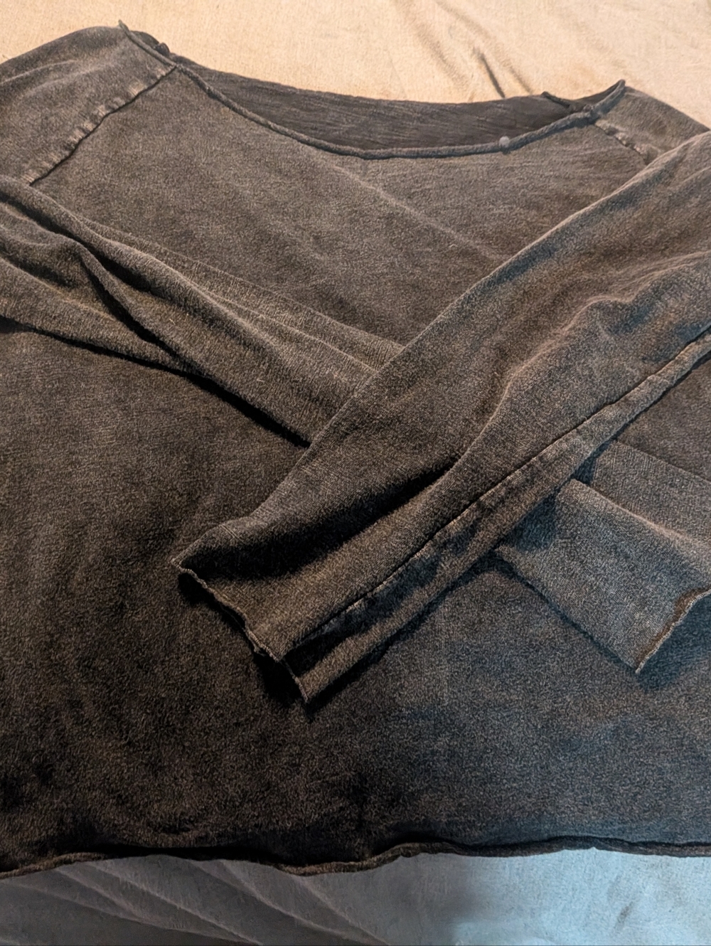 Cozy Washed-Black Long Sleeve Top